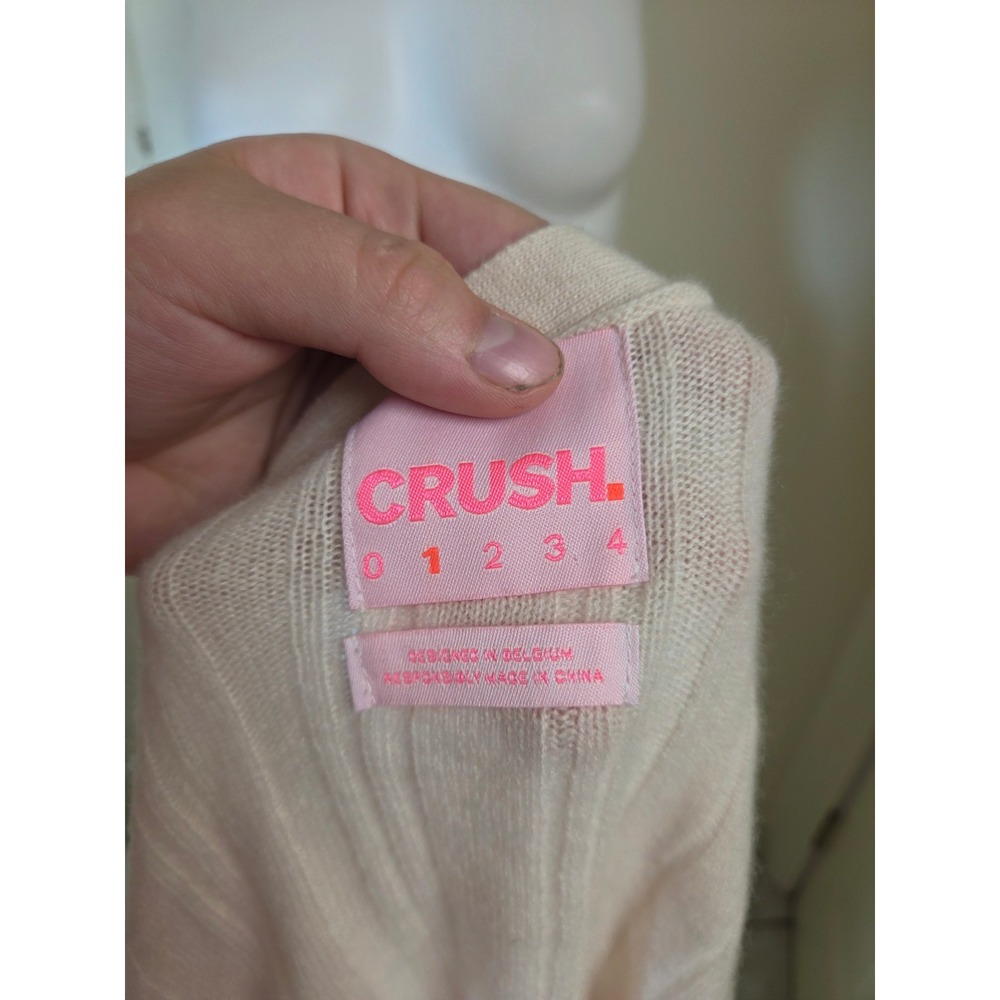 Crush Cashmere Women Cream Ribbed V-Neck Button Front Cardigan Sweater Size 1 - Picture 2 of 10
